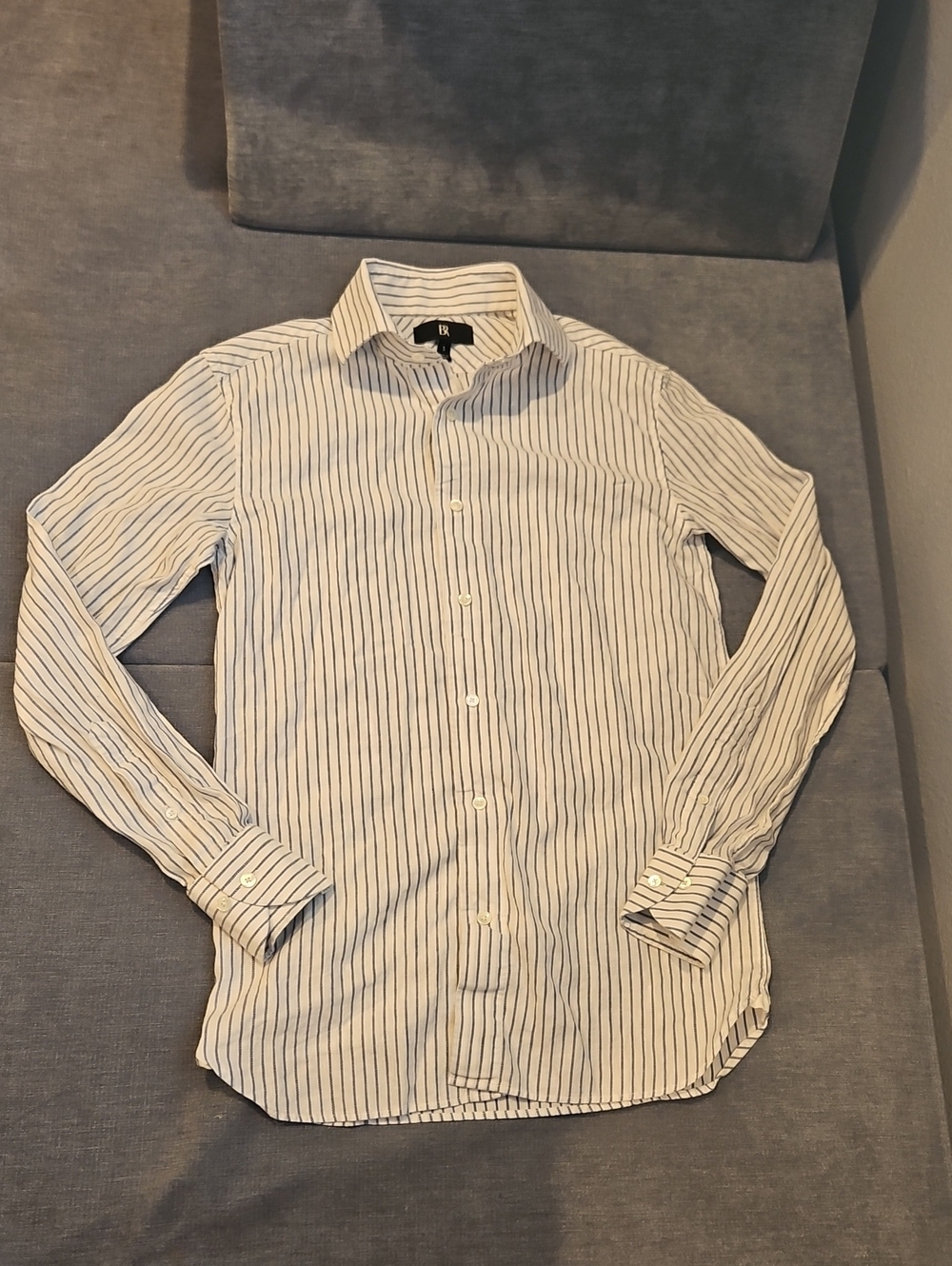 Men's Striped Linen Blend Button-Down Shirt - White & Navy